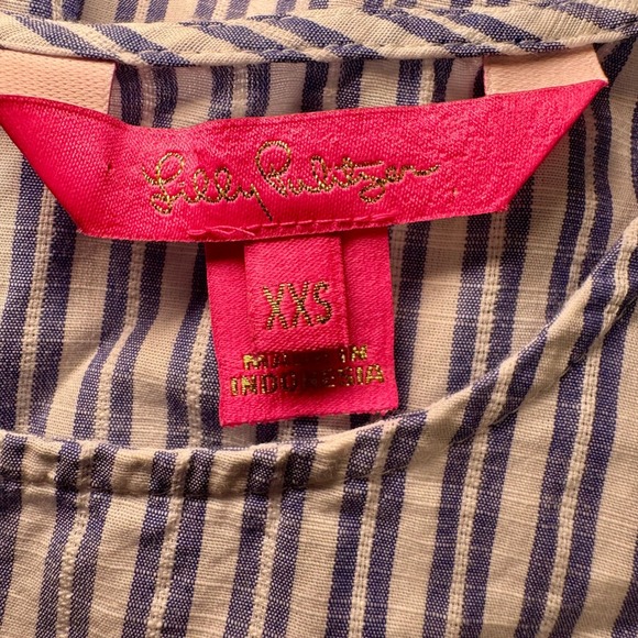 Lilly Pulitzer Ellis Blue White Striped Eyelet Ruffle Peplum Top XXS Cotton - Picture 3 of 6